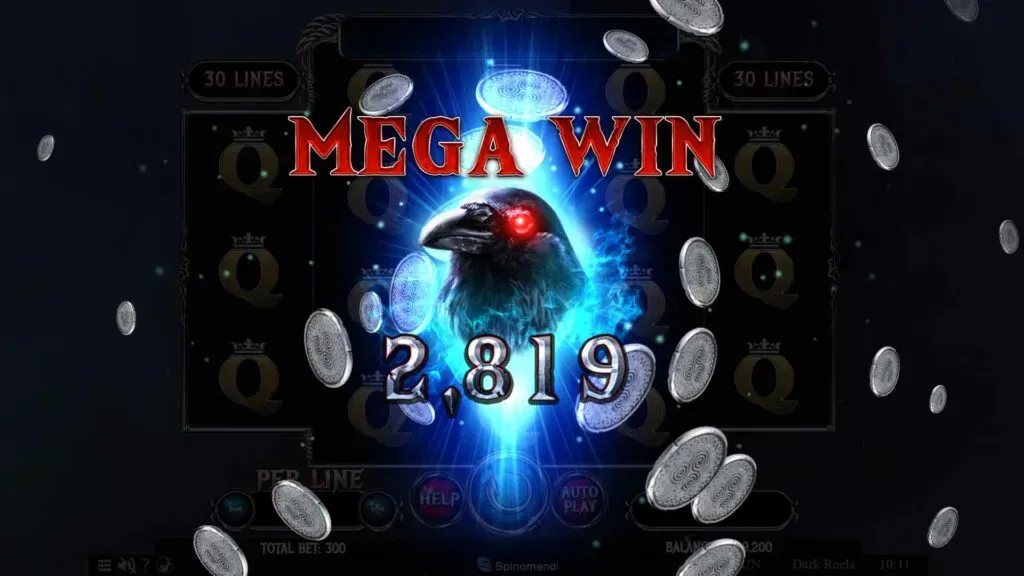 Dark Wolf Slot machine mega win with raven and falling coins
